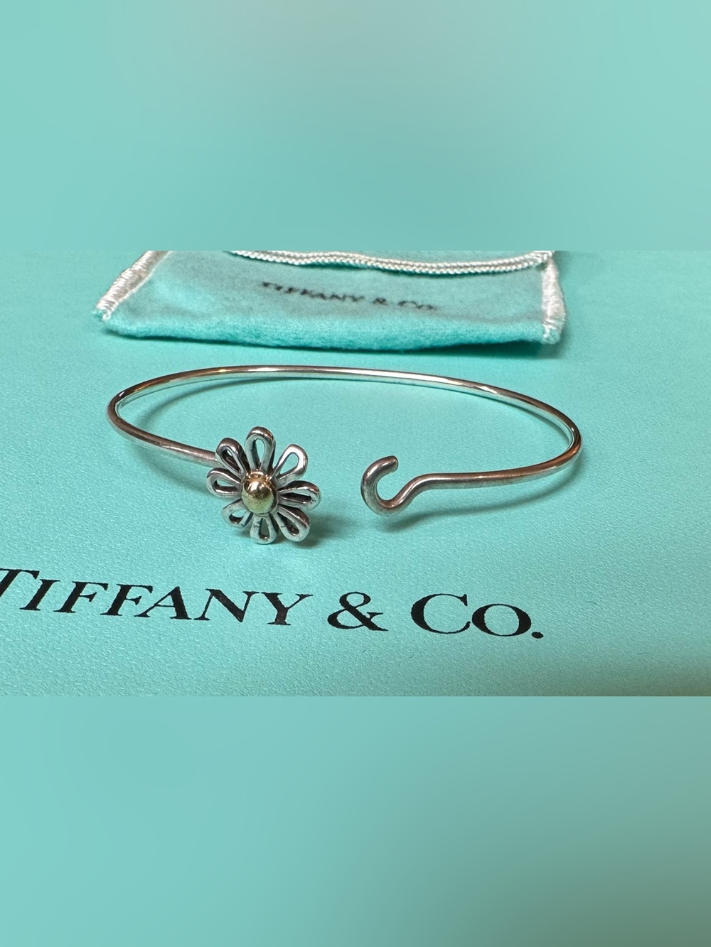 Tiffany & Co. Picasso Silver 18K Yellow Gold Flower Daisy Bangle Bracelet - Picture 5 of 5